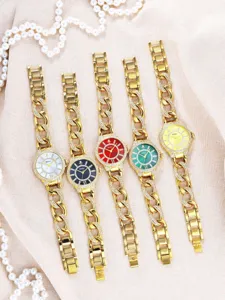 Reloj de cuarzo para mujer cadena dorada lujo diamantes esfera colorida casual moda