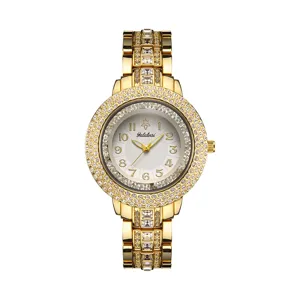 Luxury gold rhinestone women watch elegant quartz wristwatch sparkling crystal dial and strap