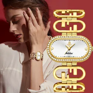 Luxury Women's Quartz Watch Oval Rhinestone Dial Alloy Bracelet Waterproof Wristwatch Fashion Casual Jewelry Gift