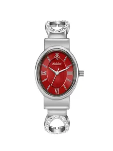 Yalalusi women's watch with red oval dial, Roman numerals and crystal bracelet links.