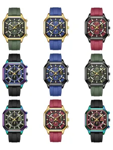 Reloj deportivo de cuarzo tonneau para hombre con correa de silicona y subesferas de cronógrafo.