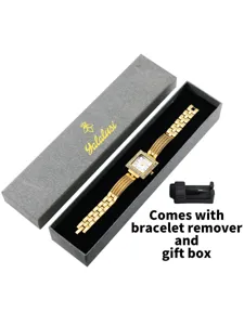 Women square quartz watch with metal strap, luxury gift box and convenient bracelet remover.