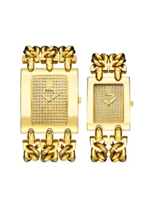 Yalalusi goldfarbenes Quarzuhren-Set mit funkelndem Zifferblatt und massiven Gliederarmbändern.