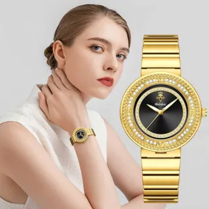 Yalalusi Montre à Quartz pour Femmes Cadran Strass de Luxe Bracelet en Alliage Écologique Montre Bracelet Étanche de Mode