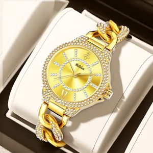 Yalalusi Reloj de Cuarzo Casual de Moda para Mujer con Correa de Cadena de Aleación Decorada con Strass Reloj Lujoso y Elegante