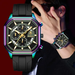 Reloj de Cuarzo Multifuncional para Hombre Deporte Negocios Impermeable Correa de Silicona Moda