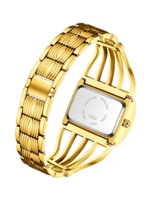 Reloj pulsera de mujer de acero inoxidable dorado correa jaula elegante detalle