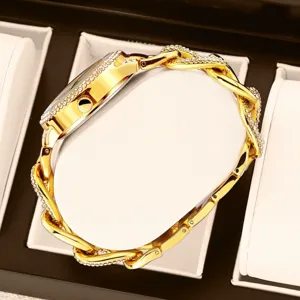 Reloj mujer cuarzo strass oro elegante pulsera cadena reloj de pulsera principal