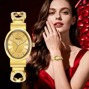 Women's Quartz Watch Minimalist Luxury Bracelet Watch Oval Dial Rhinestone Steel Strap Fashion Casual Wristwatch