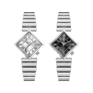 Minimalistische quadratische Damenuhr mit elegantem gerippten Metallarmband chic.
