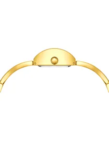 Reloj pulsera dorado para mujer, elegante reloj de lujo con diseño de caja semicircular única.