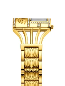 Reloj de pulsera de lujo para mujer en oro con correa de jaula y diamantes.