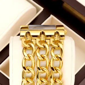 Luxus goldene Ketten Quarzarmbanduhr für Damen, stilvoller mehrsträngiger Metall Zeitmesser.