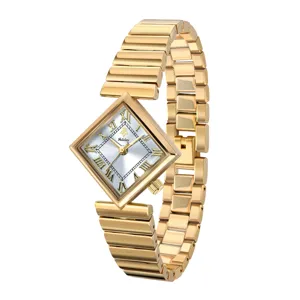 Yalalusi kleine quadratische goldene Damenuhr, minimalistische elegante Mode Quarzuhrwerk.