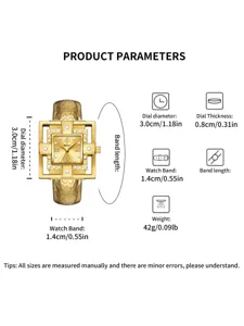 Yalalusi women luxury quartz watch square dial diamond gold leather strap specification detail