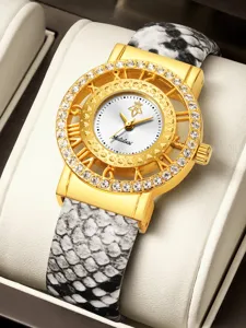 Yalalusi reloj cuarzo mujer esfera cristal calada correa serpiente lujo detalle