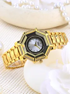 Yalalusi luxury gold diamond octagonal women watch with full crystal strap and elegant dial design.