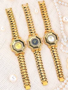 Luxury gold rhinestone octagonal women watch stylish crystal diamond quartz dress wrist watch