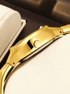 Elegant gold tonneau women watch with vacuum IPG plating, luxury niche retro design dial.