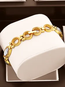 Elegant gold chain link women watch bracelet with crystal stones vintage luxury design