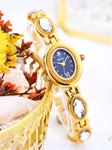 Elegant women watch with blue oval dial rhinestone chain strap vintage luxury style detail view