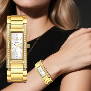 Reloj de Cuarzo de Lujo para Mujer Esfera Cuadrada de Acero Inoxidable Reloj Pulsera de Strass Reloj de Pulsera Impermeable