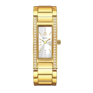 Reloj de cuarzo de pulsera rectangular con diamantes de imitación oro para mujer