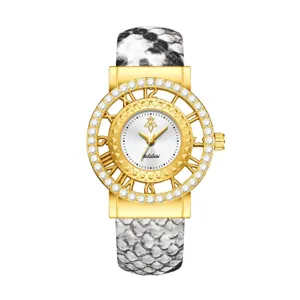 Reloj de cuarzo para mujer Yalalusi caja dorada bisel cristal correa piel estampado serpiente elegante
