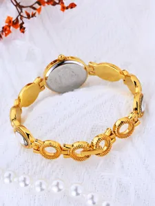 Gold chain women watch with crystal rhinestone links and elegant vintage design for daily wear.