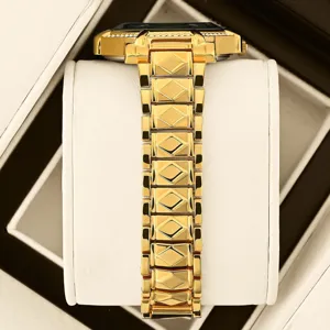 Luxury gold women watch with rhinestone bezel and faceted metal bracelet elegant timepiece