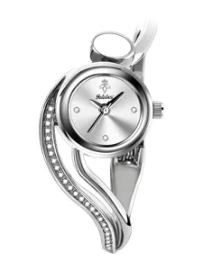 Elegant women bangle watch silver luxury quartz wrist watch with crystal curved bracelet design
