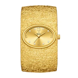 Reloj de pulsera dorado para mujer con esfera ovalada y correa texturizada elegante