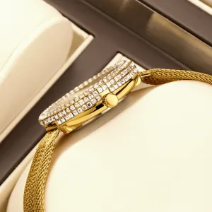 Women luxury crystal quartz watch gold mesh strap elegant fashion timepiece jewelry accessory