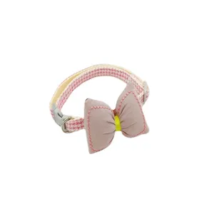 Cute Plaid Bowknot Pet Collar Adjustable Cute Cat Puppy Necklace Soft Polyester Pet Accessories For Daily Wear