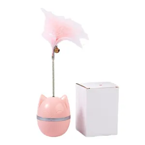 Juguete Tumbler Interactivo para Gatos Con Pluma Y Campana Lindo Diseño de Cabeza de Gato Juguete Antiestrés para Gatitos
