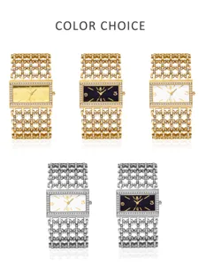 Detaillierte Ansicht luxus Strass Quarz Damenuhr mit rechteckigem Zifferblatt und Kettenarmband.