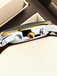 Herren Luxus Chronograph Uhr Detail Edelstahl goldene Lünette Business Armbanduhr