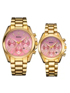Montres de couple en or de luxe avec cadran rose, chronographe quartz acier inoxydable.