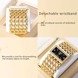 Luxus goldene Strassketten-Uhr für Damen mit abnehmbaren Gliedern und funkelndem Zifferblatt.