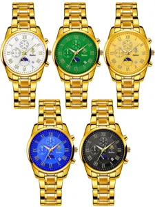 Yalalusi Luxus Gold Herrenuhr Römische Ziffern Quarz Chronograph Business Armbanduhr
