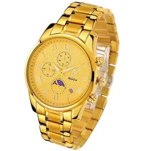 Luxus Herrenuhr in Gold mit römischen Ziffern, Chronograph und Edelstahlarmband