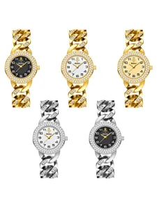 Luxury rhinestone cuban link women watch crystal bezel quartz wristwatch luxury jewelry gift