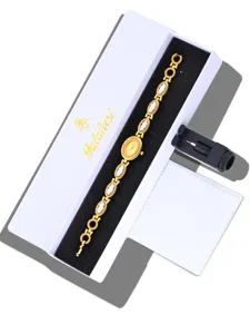 Elegant gold vintage chain link women quartz watch with crystal decor and gift box set
