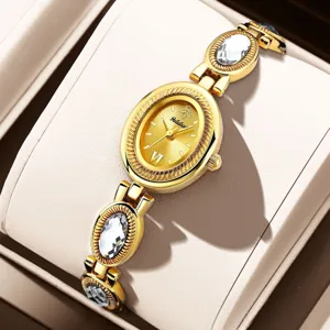 Women Luxury Quartz Watch Vintage Oval Dial Rhinestone Chain Strap Alloy Wristwatch Fashion Elegant Casual Jewelry Wrist Watch