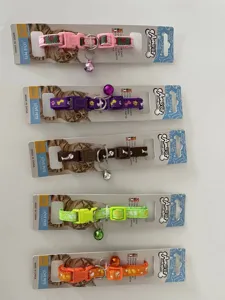 Pet cat collar with bell safety buckle cute paw print pattern adjustable length collar