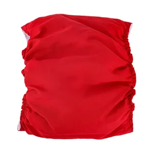 Red washable pet sanitary pants for dogs, waterproof puppy diaper with elastic side gathers.