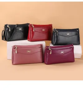 Women PU leather crossbody shoulder bag detailed multi-color display with metal bow decor.