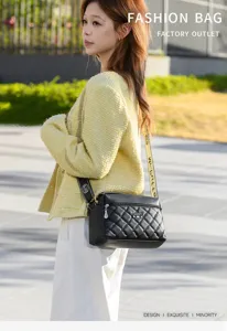 Stylish black quilted crossbody bag for women, versatile daily shoulder commuting handbag.