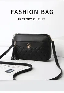 Black quilted leather shoulder bag with tassel charm and chain strap for women daily commute.