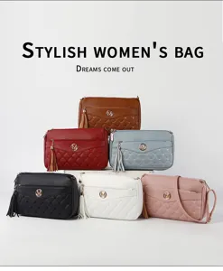 Stylish women's shoulder bag crossbody casual handbag with heart quilted design and tassel.